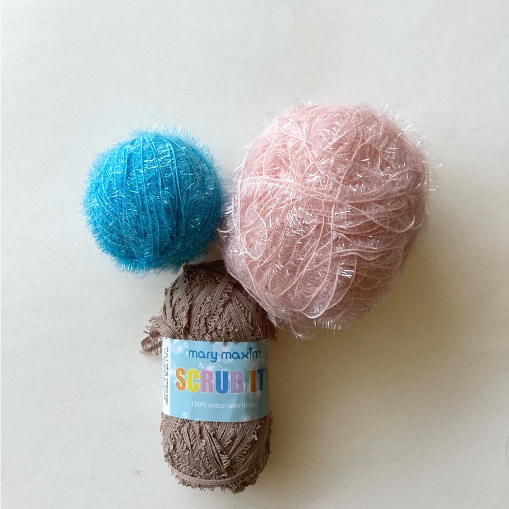 Yarn Scrubby Sparkle Pink Blue Polyester Mary Maxim Scrub It Brown Cotton